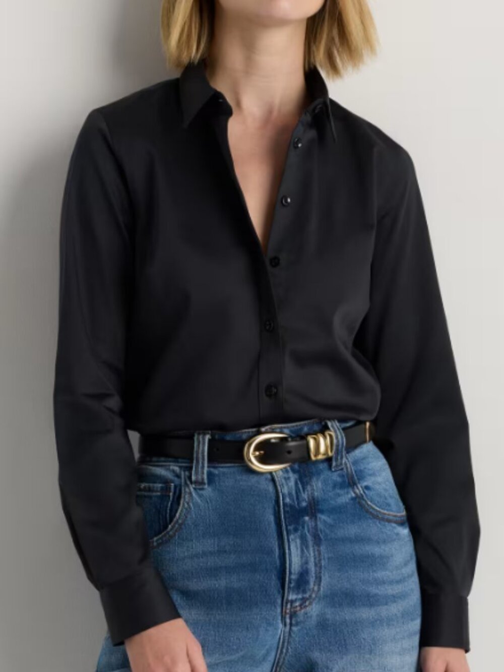 Quince Black Organic Stretch Cotton Tailored Shirt Size M